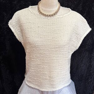 Max Studio Cream Fringe-Trim Knit Top